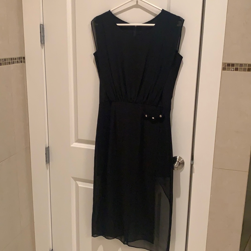 Little black dress with sheer layering